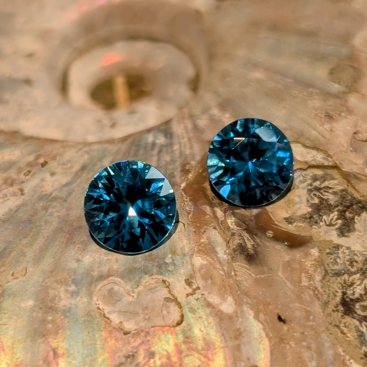 Pair of Round Blue Zircon 2=5.07ct