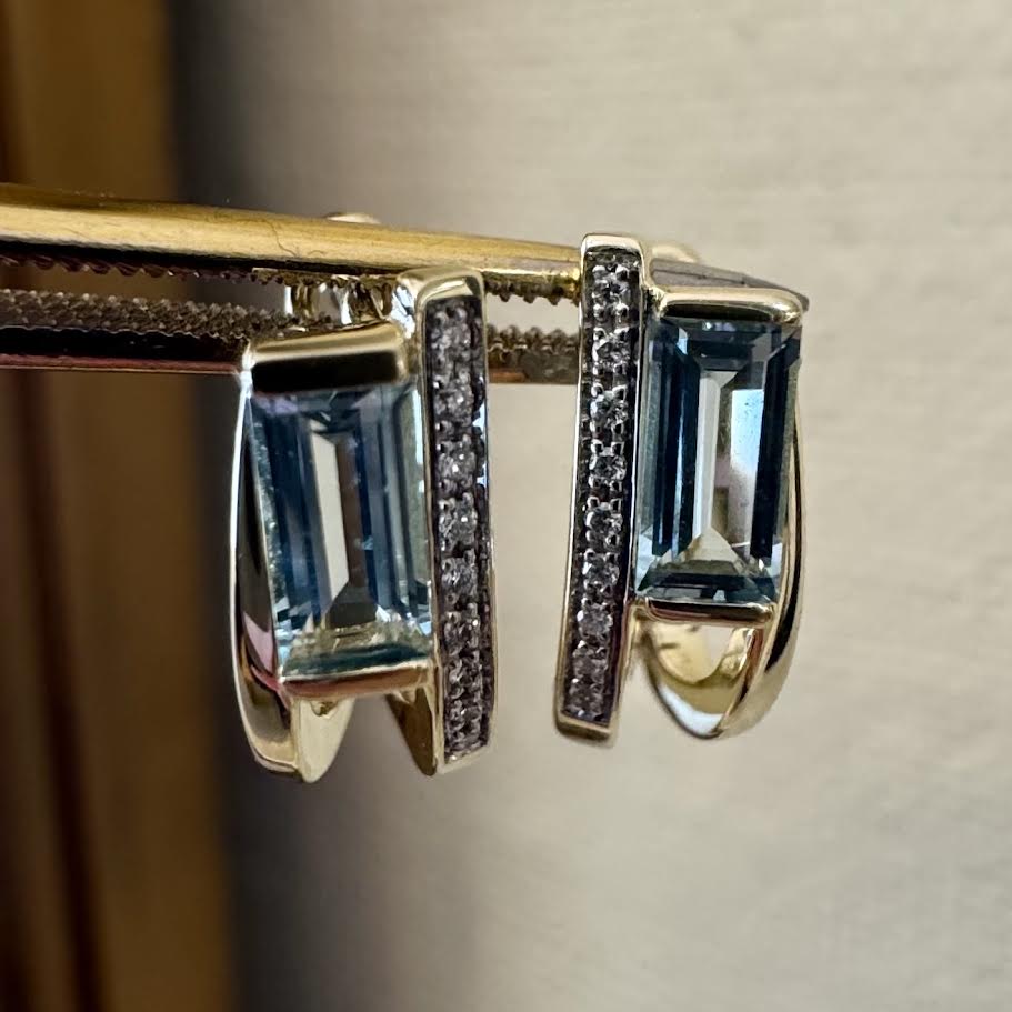 Baguette Cut Blue Topaz Huggies