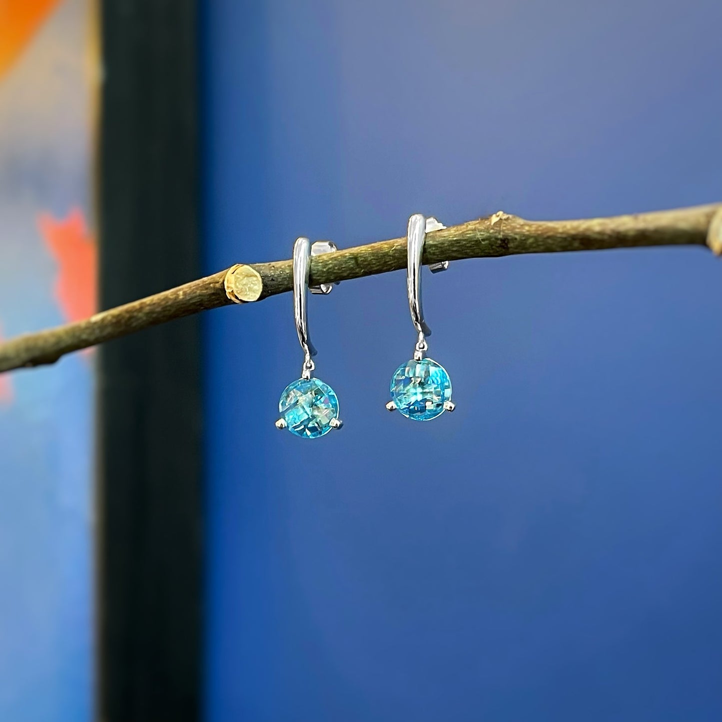 Blue Topaz Checkerboard Dangles