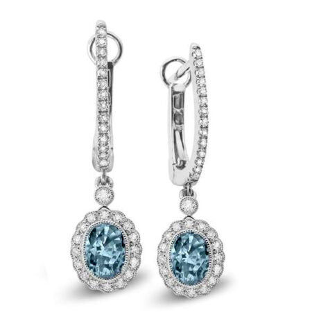 Scalloped Halo Aquamarine Dangles