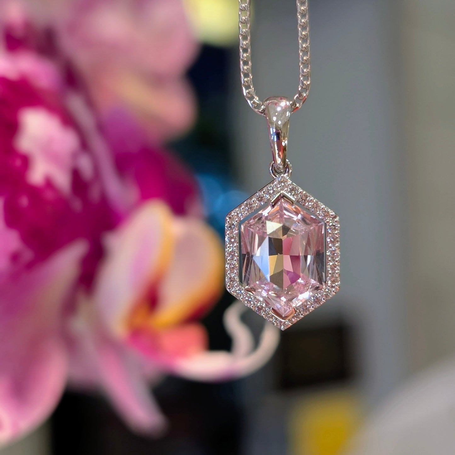Peach Hexagon Sapphire Pendant
