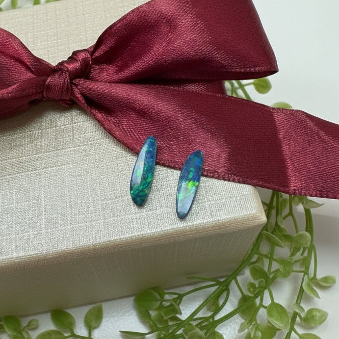 Small Green Blue Opal Doublet Pair