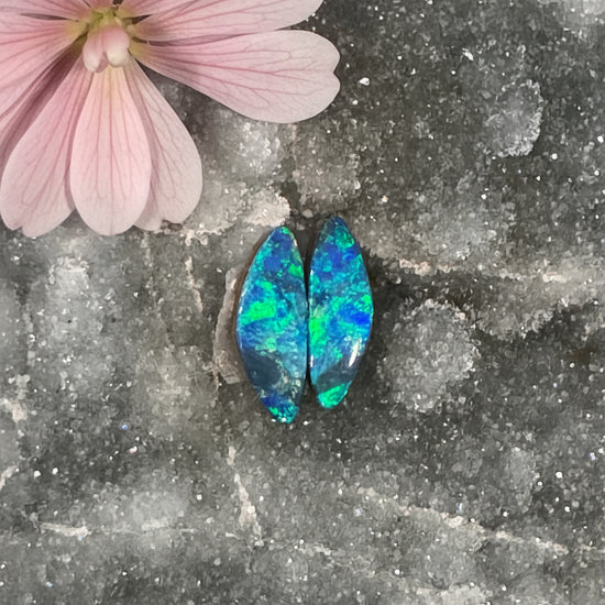 Small Blue Green Opal Doublet Pair