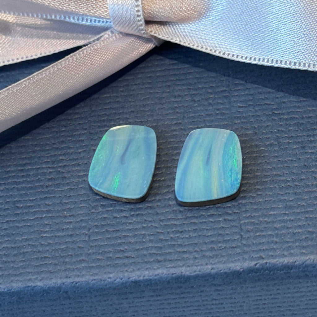 Teal Waves Opal Square Doublet Pair