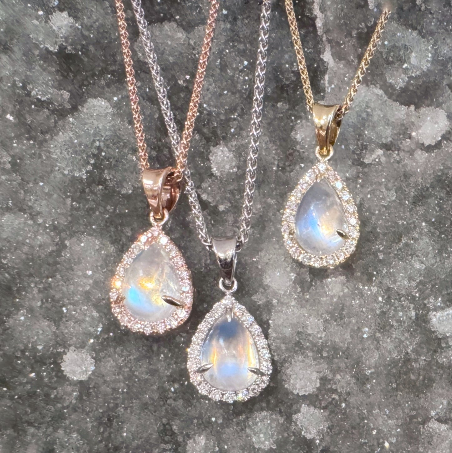 Pear Moonstone Halo Pendant
