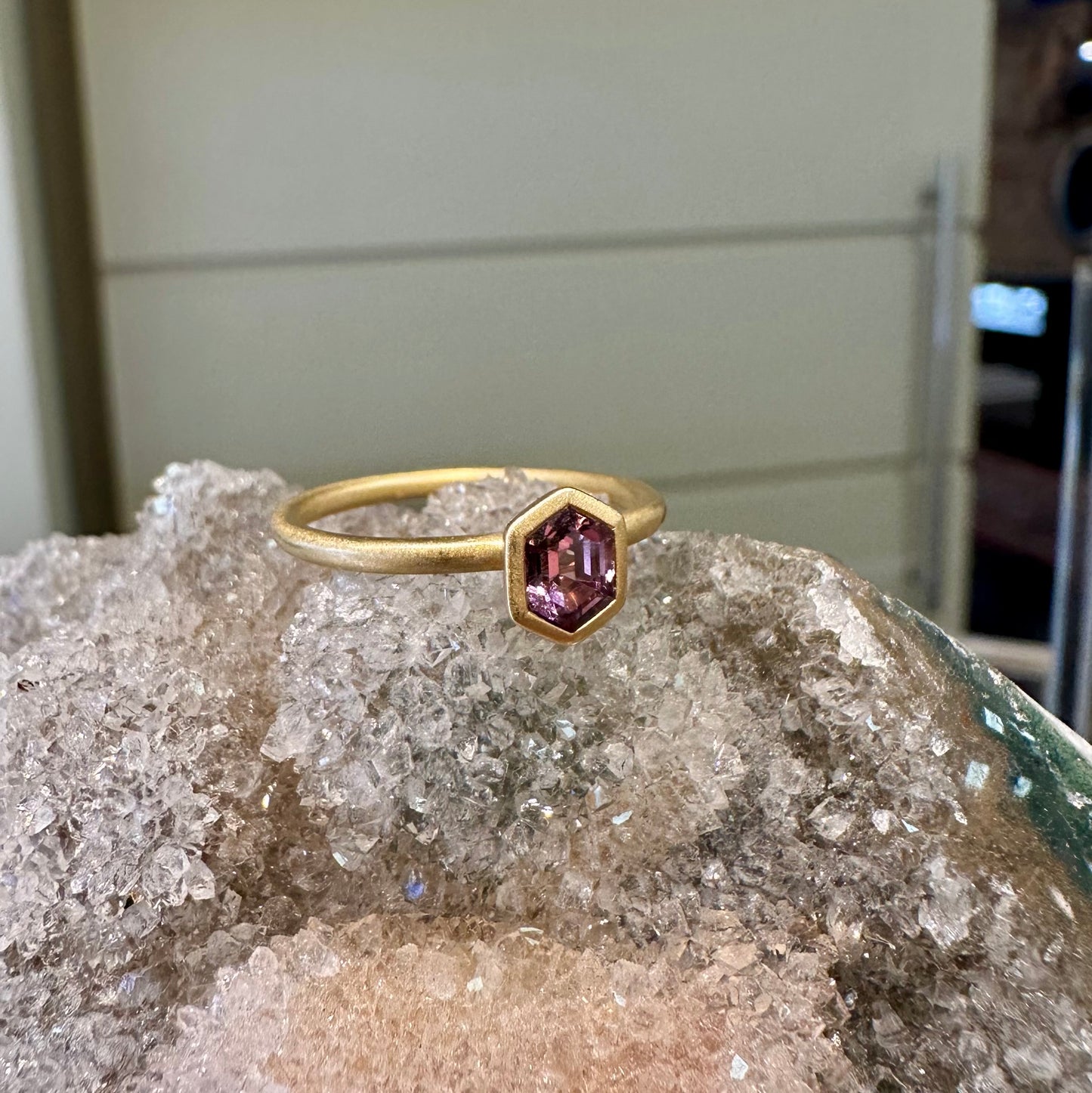 Purple Spinel Hexagon Yum Drop Ring