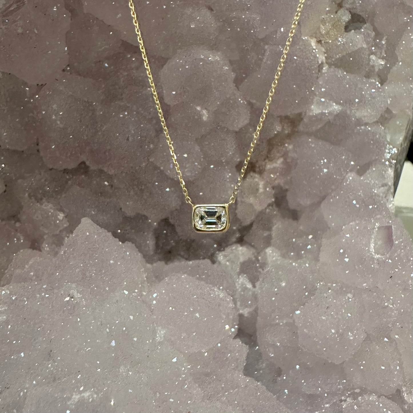 Emerald Cut Diamond Solitaire Necklace