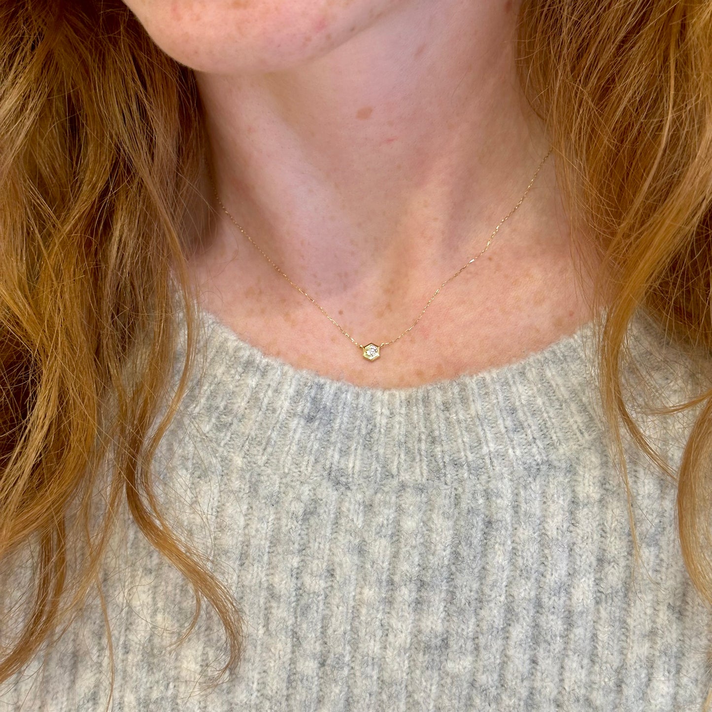 Petite Diamond Hexagon Necklace