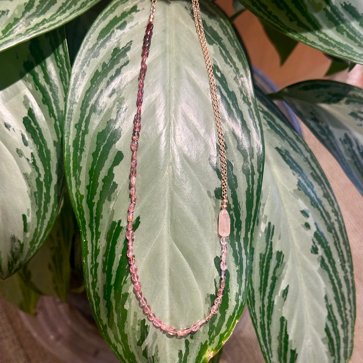 Pink Ombré Tourmaline Beaded Necklace