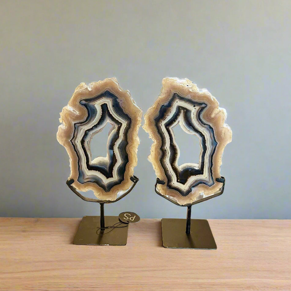 Druzy Agate Slice Pair