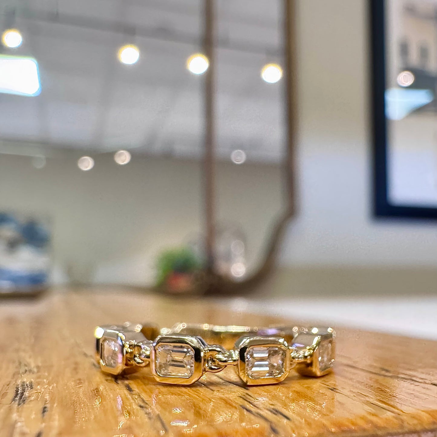 Emerald Cut Bezel Link Ring