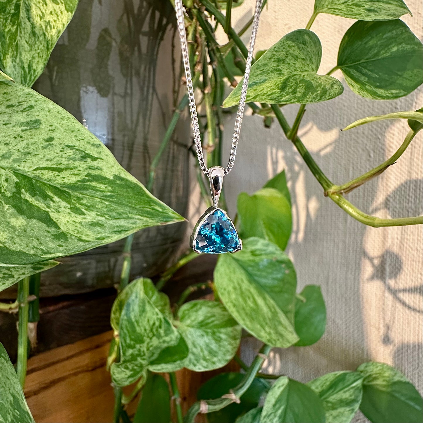 Blue Zircon Trillion Pendant