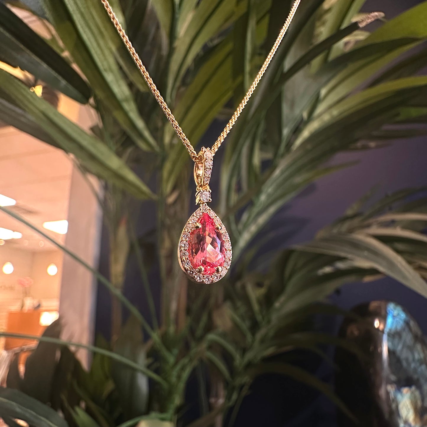 Vibrant Peach Sapphire Halo Pendant