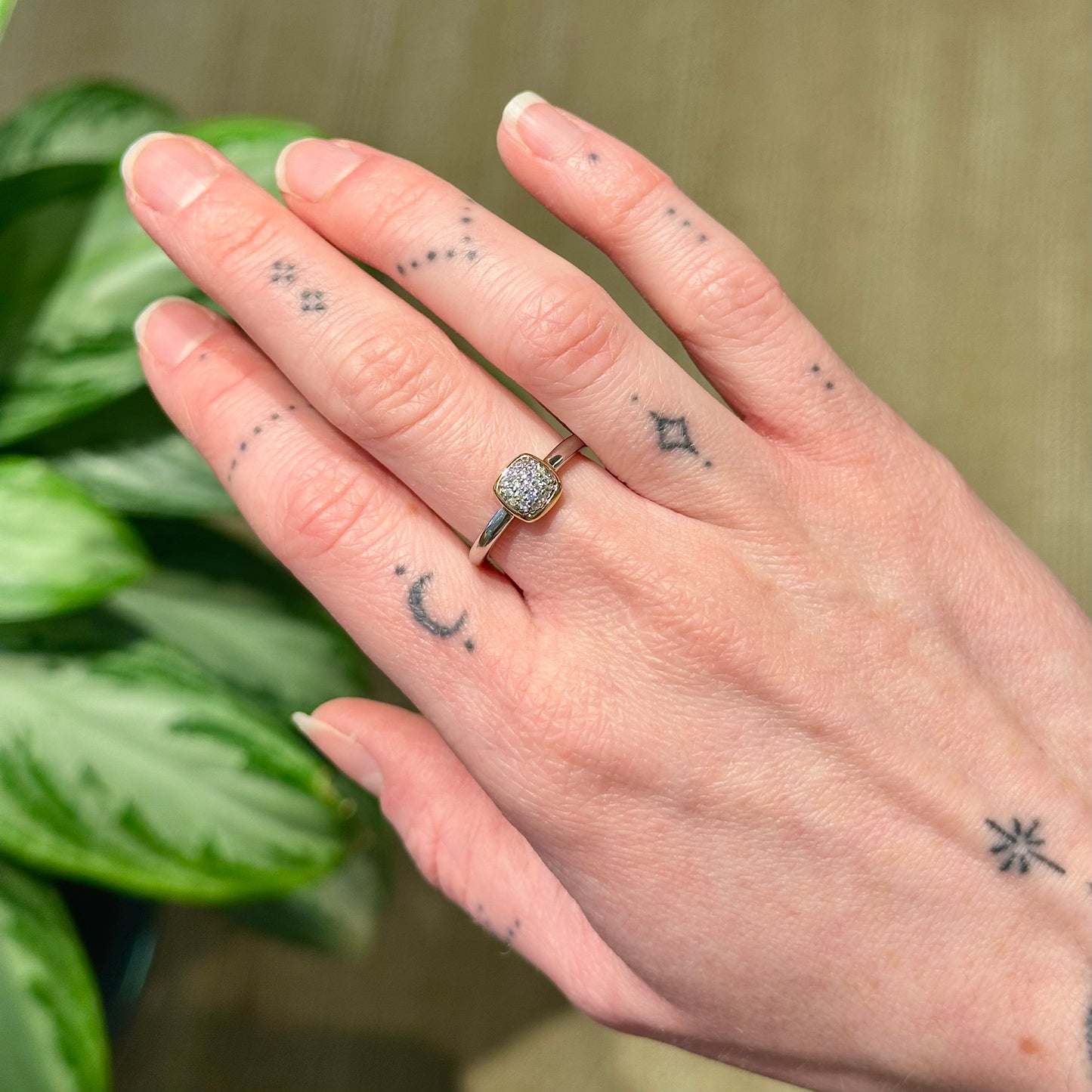 Two Tone Cushion Cz Ring