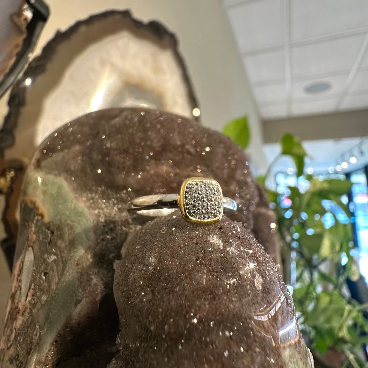 Two Tone Cushion Cz Ring
