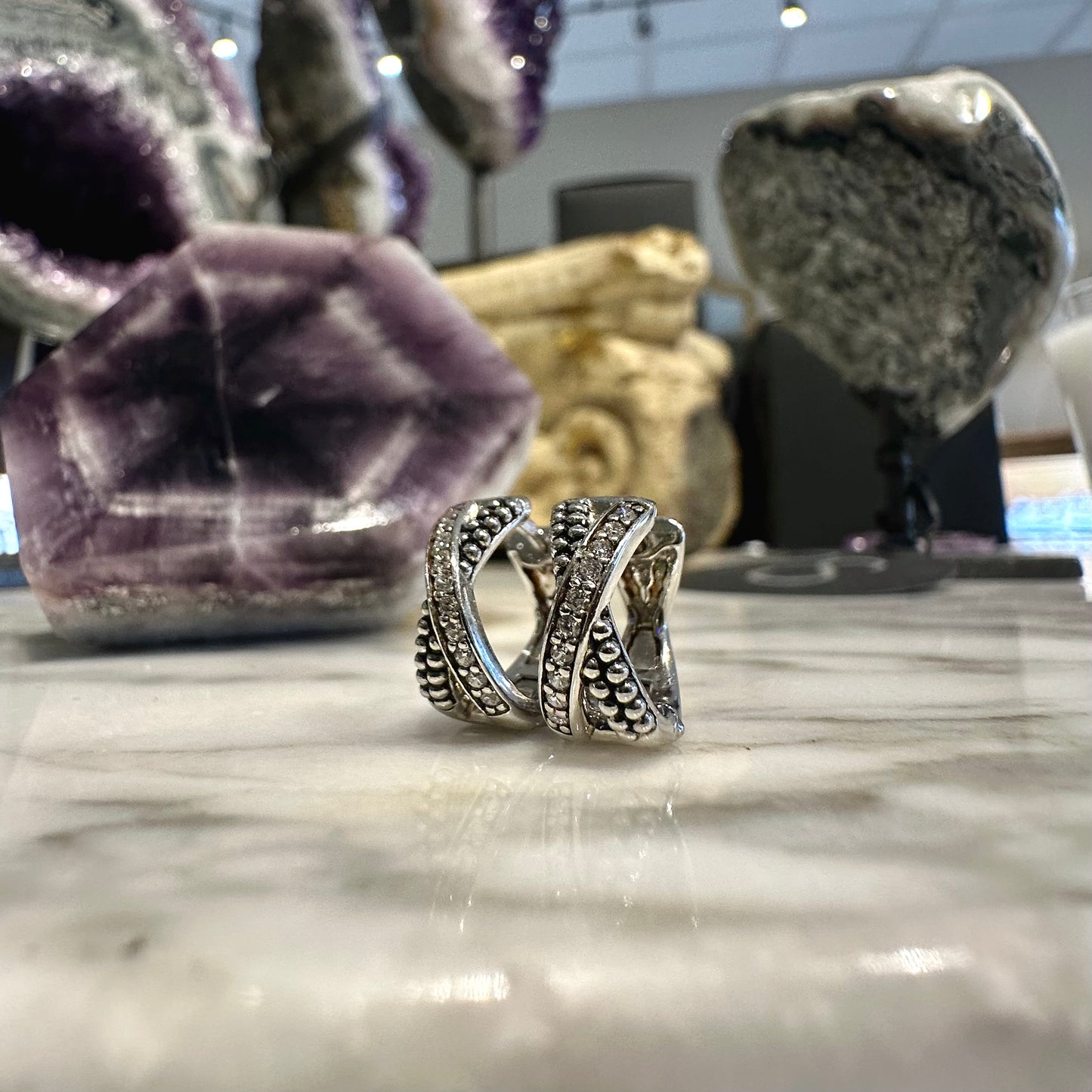 Cz Criss Cross Huggie Hoop