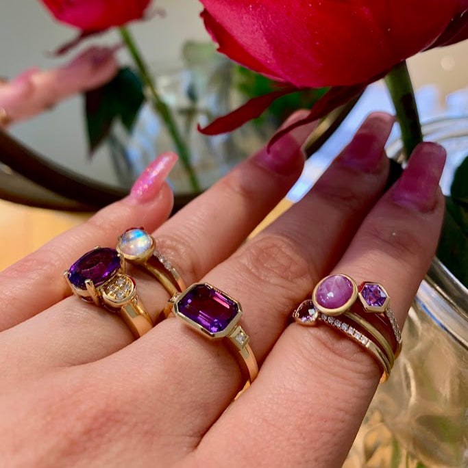 Emerald Cut Amethyst and Diamond Ring