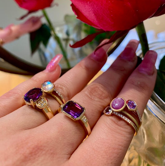 Emerald Cut Amethyst and Diamond Ring