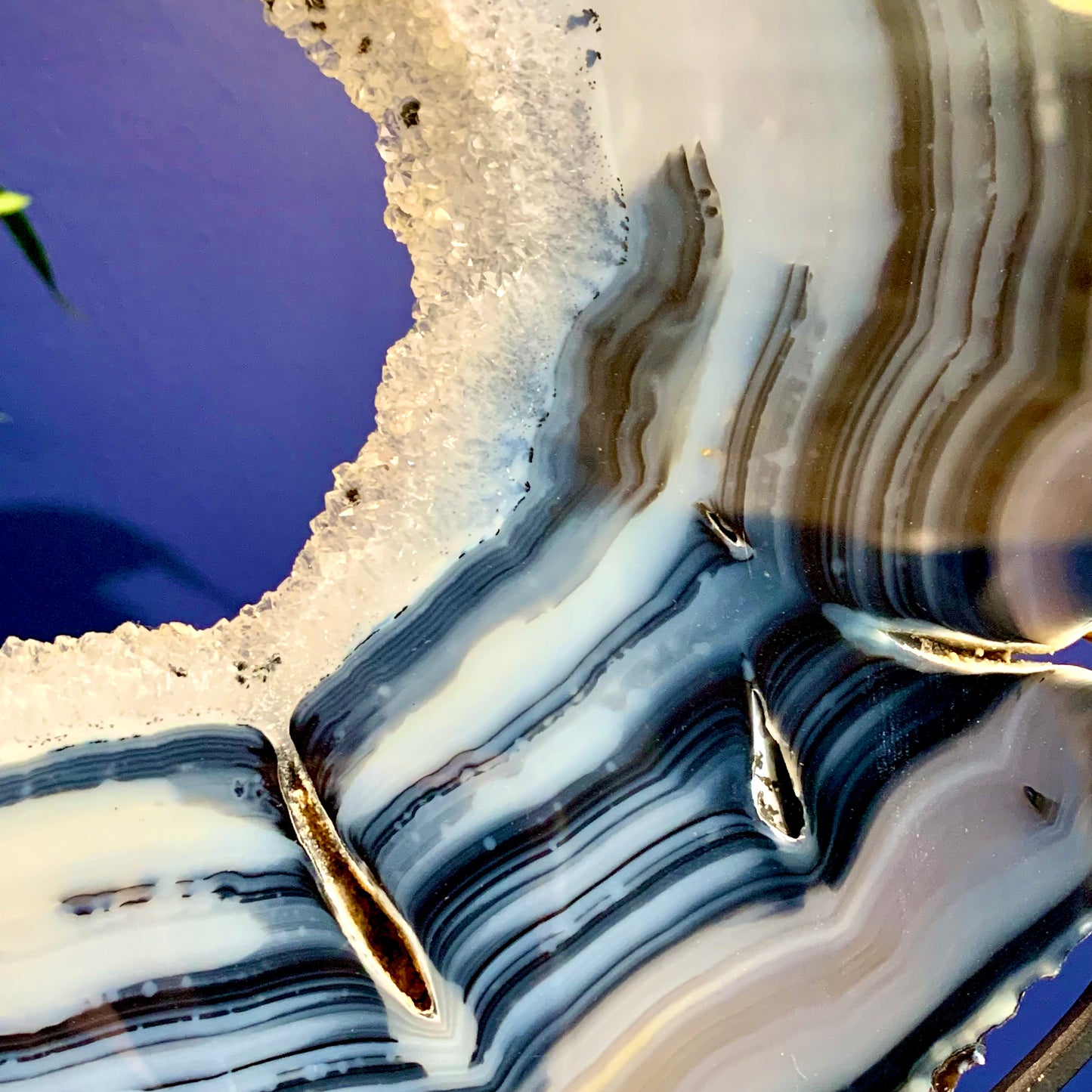 Blue Agate Slice With Dendrite & Quartz
