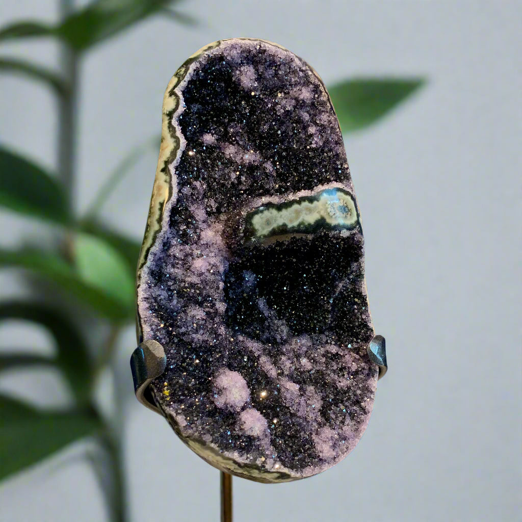 Lavender Charcoal Quartz Geode