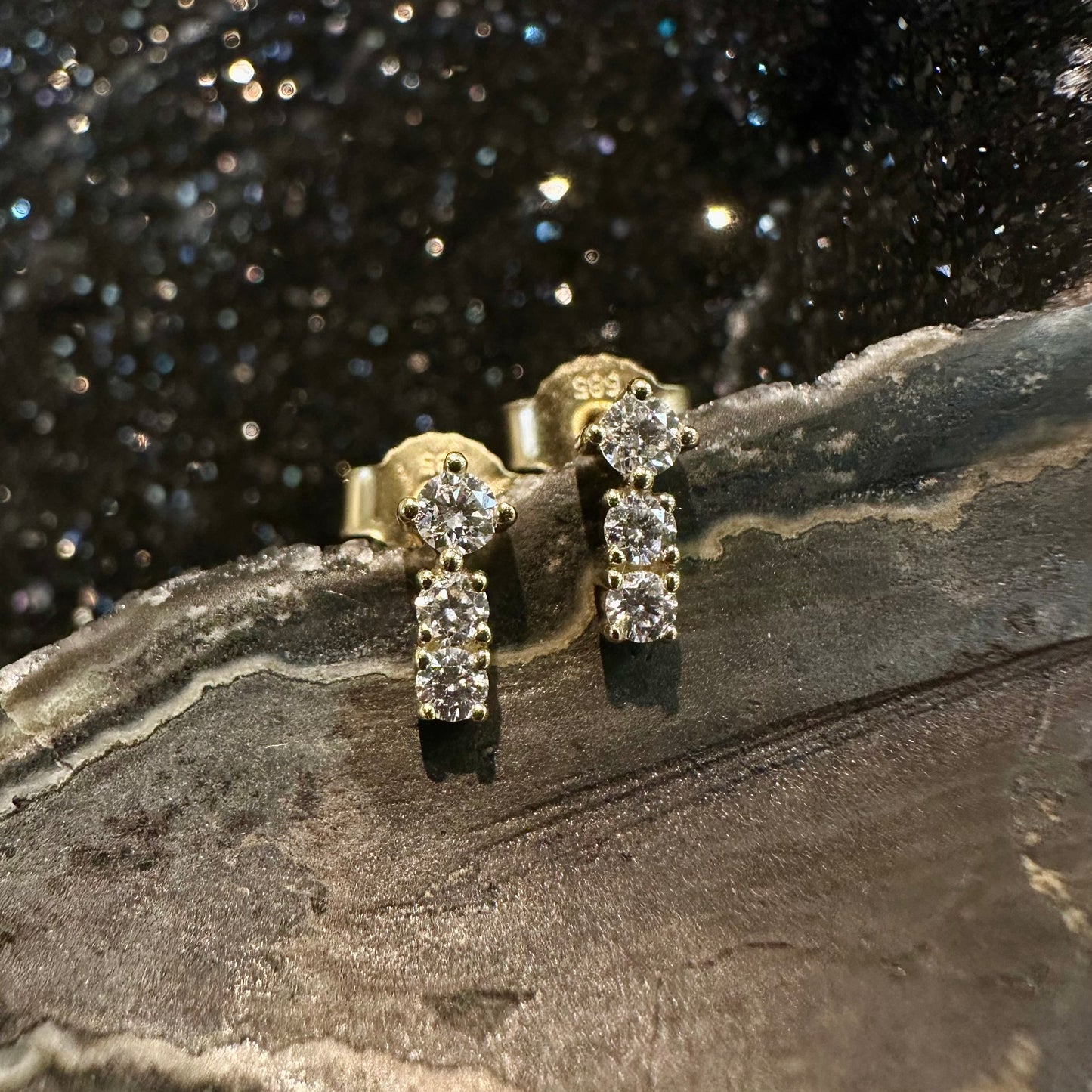 Three Stone Diamond Studs
