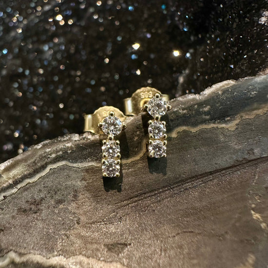 Three Stone Diamond Studs