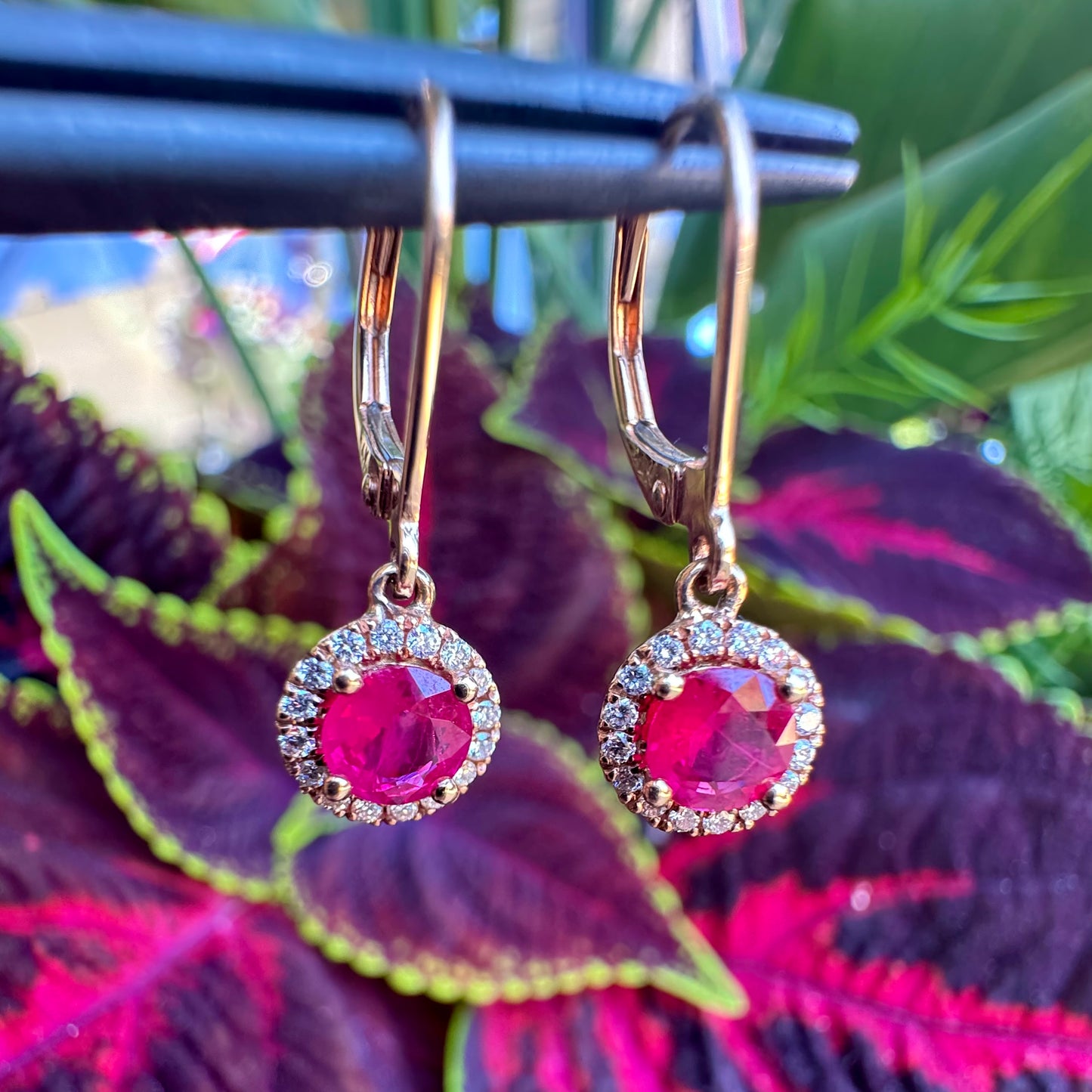 Rosy Ruby Halo Dangles