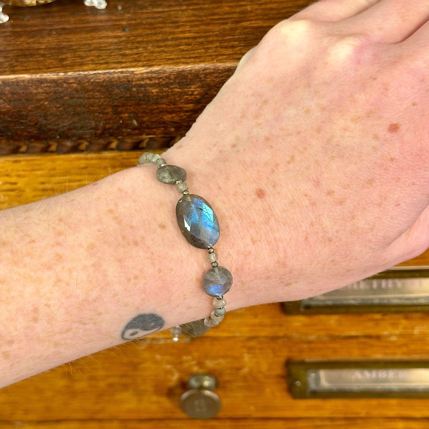 Labradorite and Pyrite Beaded Bracelet
