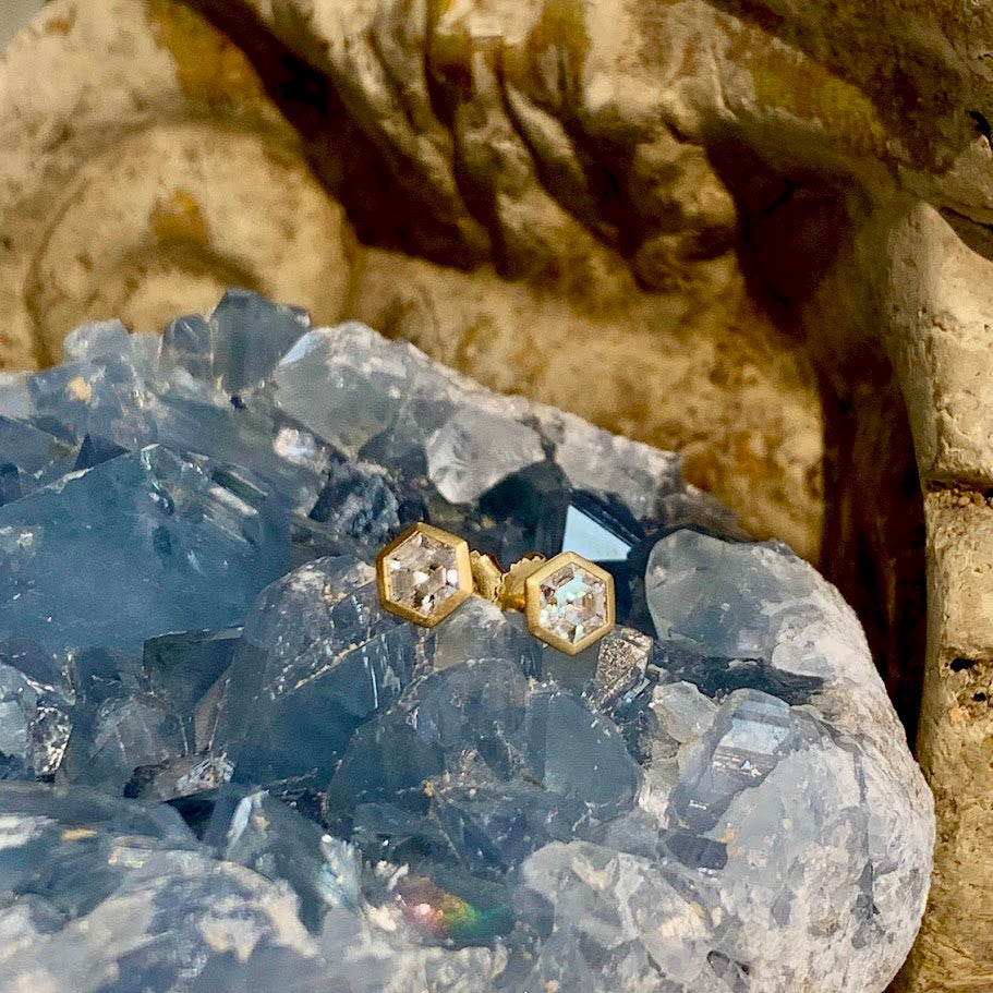 Plumb Gold Original White Zircon Hexagon Studs