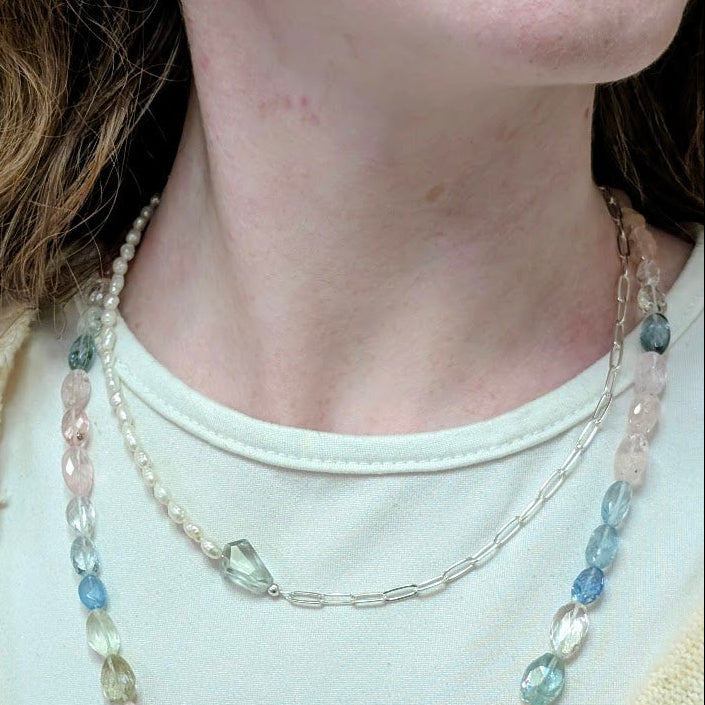 Pearl and Quartz Beaded Chain Necklace