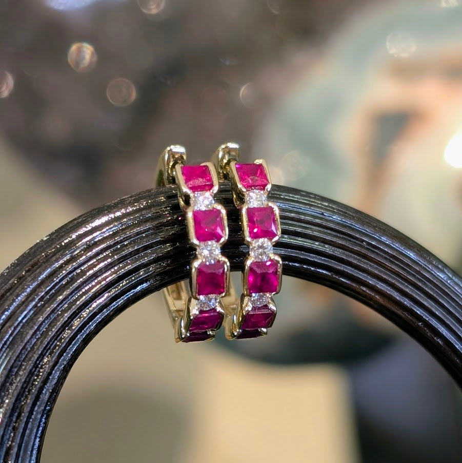 Ruby Diamond Huggie Earrings