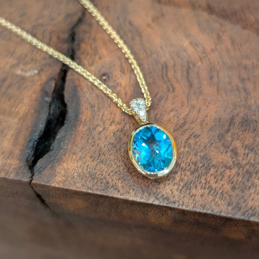 Blue Topaz Bezel Pavé Pendant