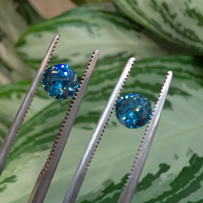 Pair of Round Blue Zircon