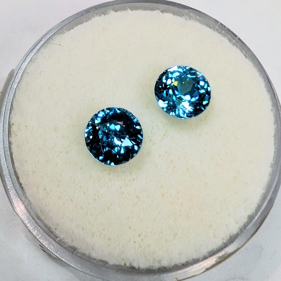 Pair of Round Blue Zircon