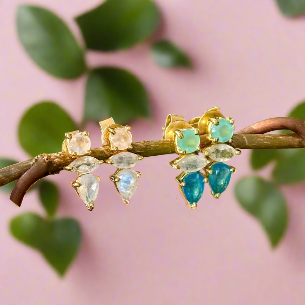 Photo of “Bella” Studs in a decorative scene, designed by -, available at Plumb Gold & Plumb Silver