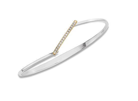 Photo of "Bling Swing" Bangle in a decorative scene, designed by , available at Plumb Gold & Plumb Silver