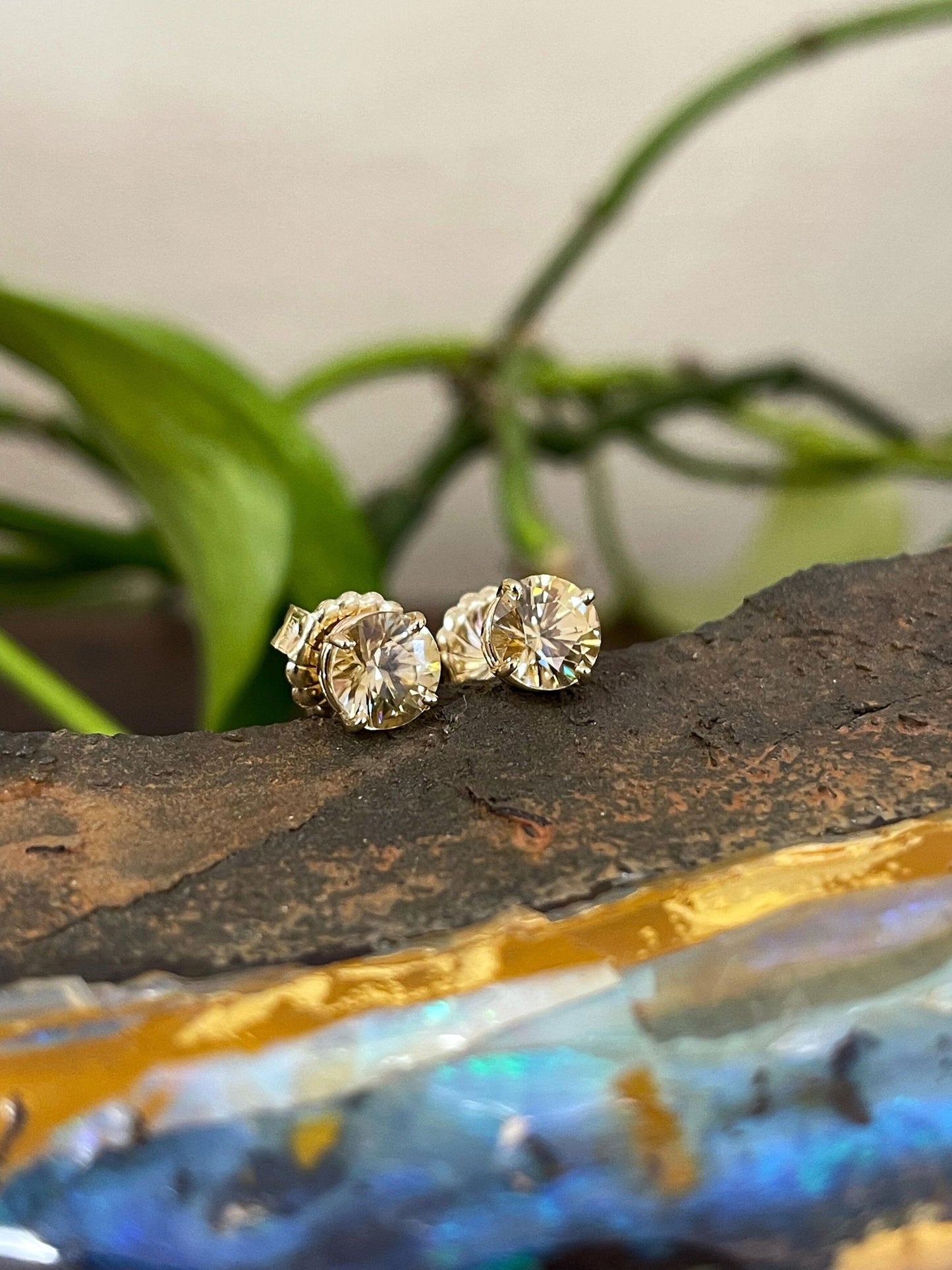 Photo of Champagne Zircon Studs in a decorative scene, designed by , available at Plumb Gold & Plumb Silver