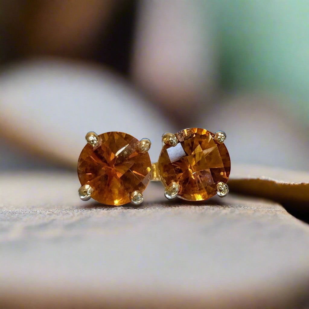 Photo of Checkerboard-Cut Citrine Studs in a decorative scene, designed by -, available at Plumb Gold & Plumb Silver