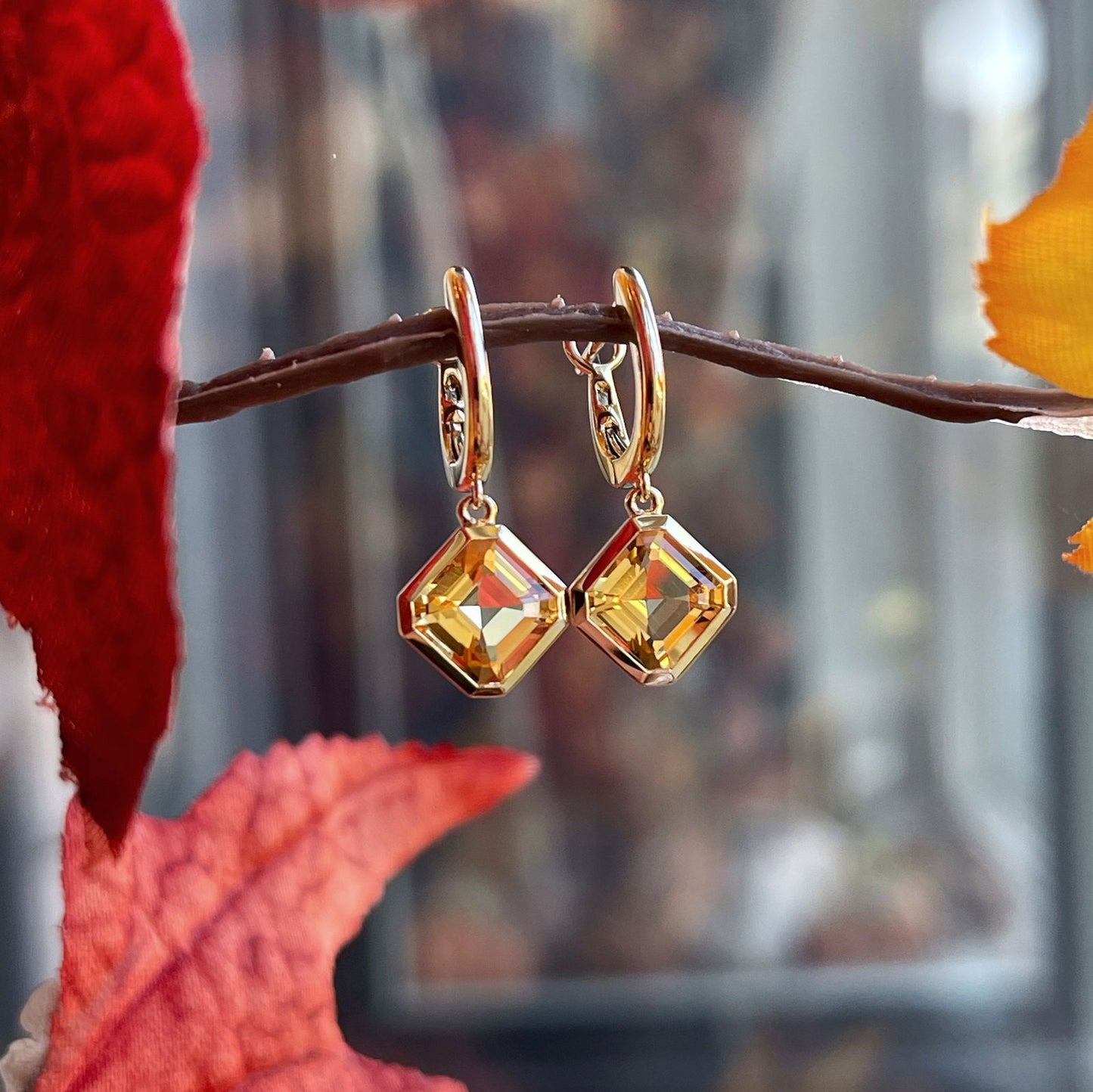Photo of Citrine Dangles in a decorative scene, designed by , available at Plumb Gold & Plumb Silver