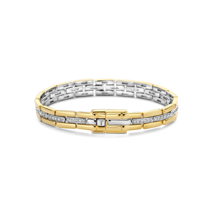 Photo of Cubic Zirconia Fancy Link Bracelet in a decorative scene, designed by , available at Plumb Gold & Plumb Silver