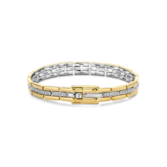 Photo of Cubic Zirconia Fancy Link Bracelet in a decorative scene, designed by , available at Plumb Gold & Plumb Silver