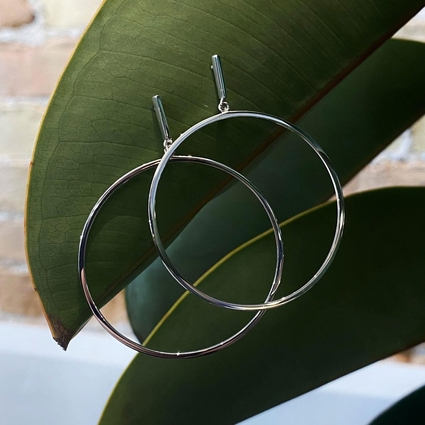 Photo of Dropped Hoop Earring in a decorative scene, designed by , available at Plumb Gold & Plumb Silver