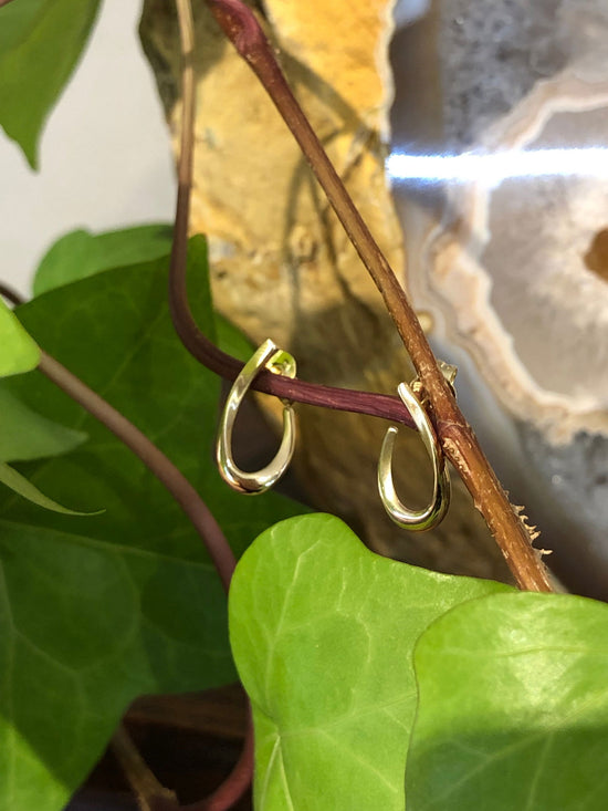 Photo of Matte Curved Post Earrings in a decorative scene, designed by , available at Plumb Gold & Plumb Silver