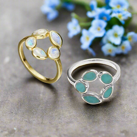 Photo of “Morning” Ring in a decorative scene, designed by , available at Plumb Gold & Plumb Silver