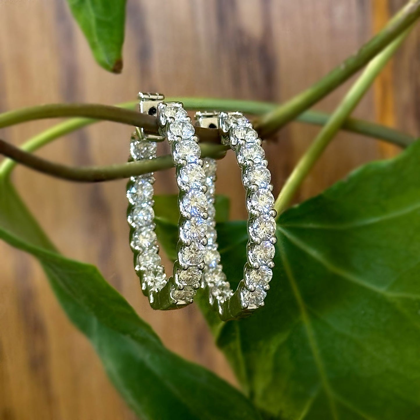 Photo of Paloma Diamond Hoops in a decorative scene, designed by , available at Plumb Gold & Plumb Silver