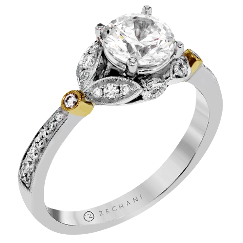 Photo of "Pheobe" Engagement Ring Mounting in a decorative scene, designed by , available at Plumb Gold & Plumb Silver