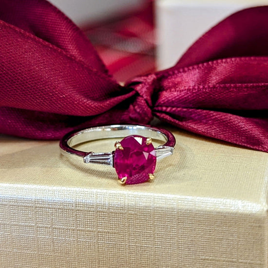 Photo of Plumb Gold Original Ruby Ring in a decorative scene, designed by , available at Plumb Gold & Plumb Silver