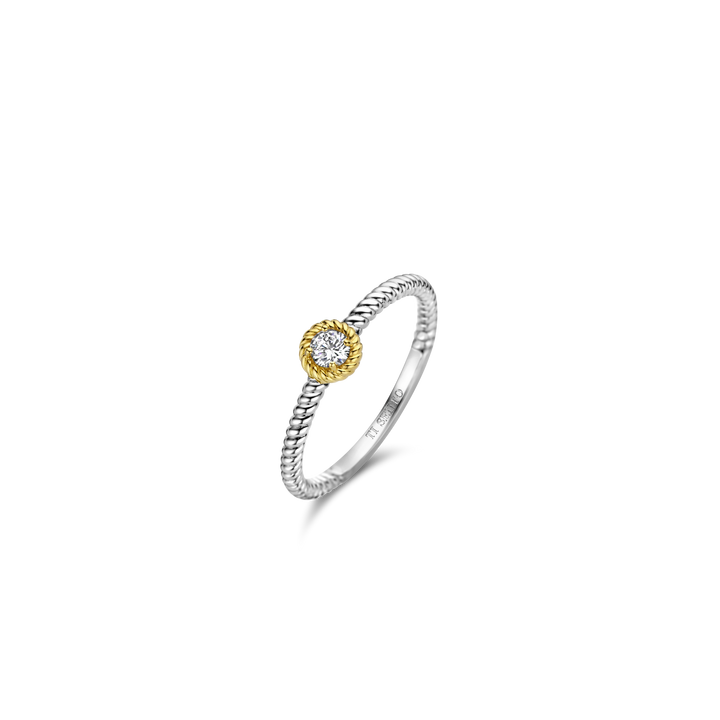 Photo of Rope Ring with Bezel in a decorative scene, designed by , available at Plumb Gold & Plumb Silver