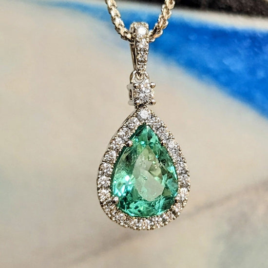 Pear Emerald Halo Pendant