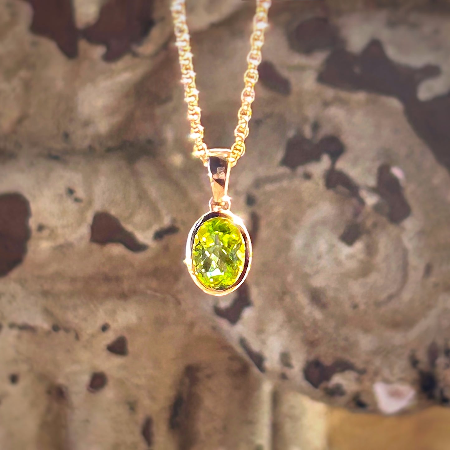Peridot Oval Checkerboard Pendant